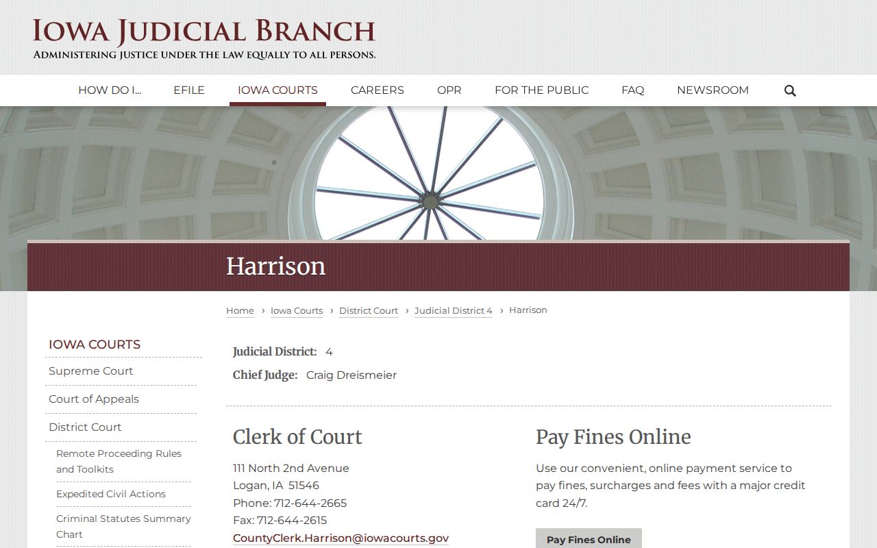 Iowa Judicial Branch Harrison County court and clerk page