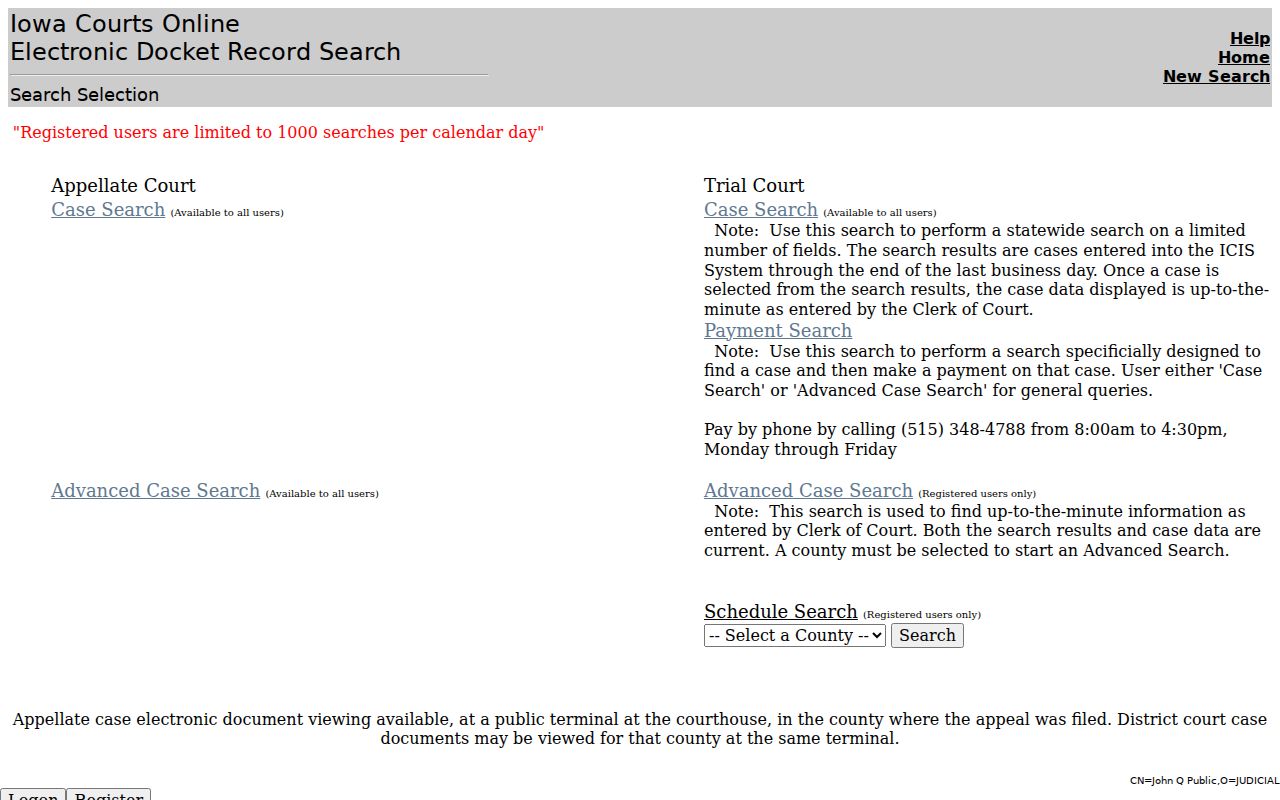 Iowa Courts Online search