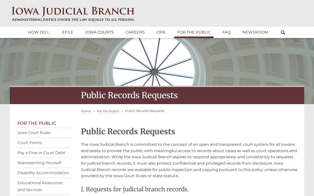 Iowa court records request page
