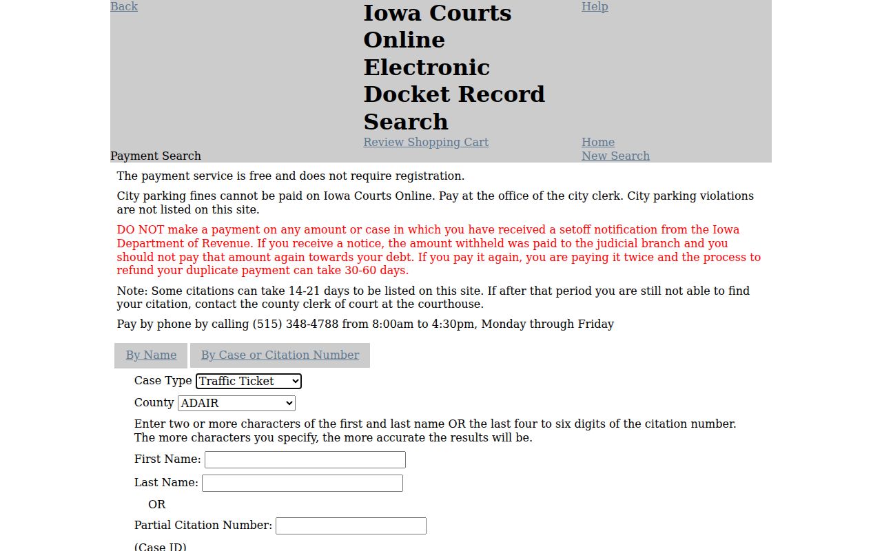 Iowa ePayment search