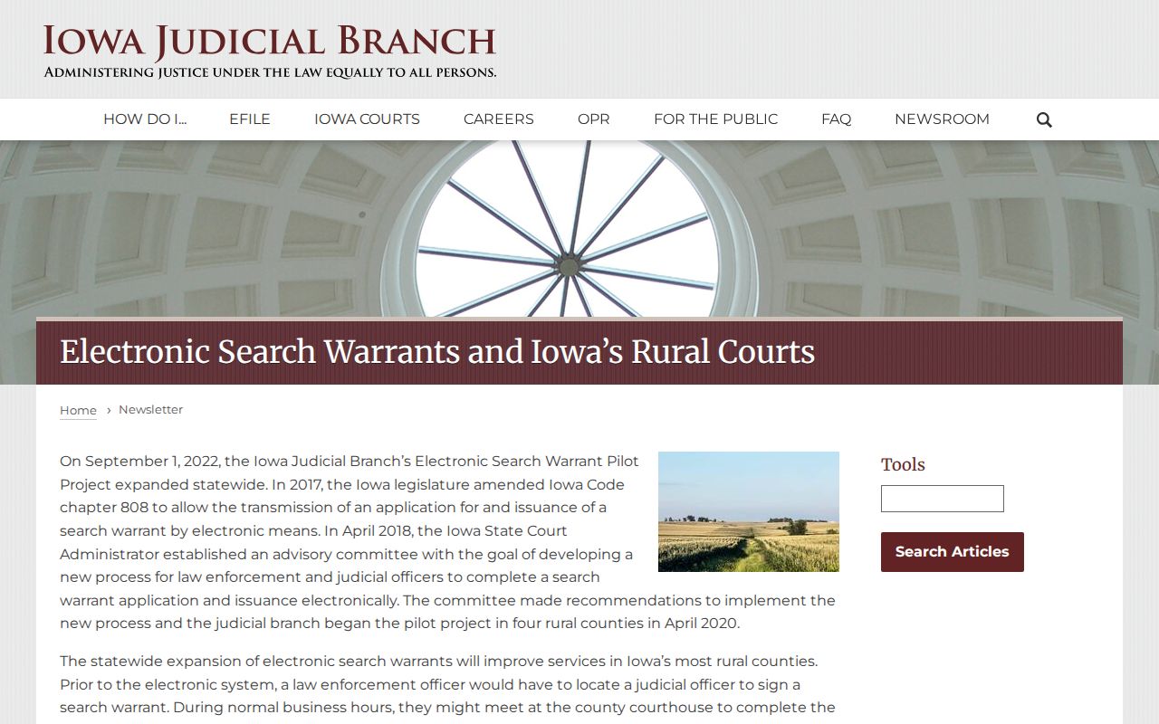 Electronic warrants in rural Iowa
