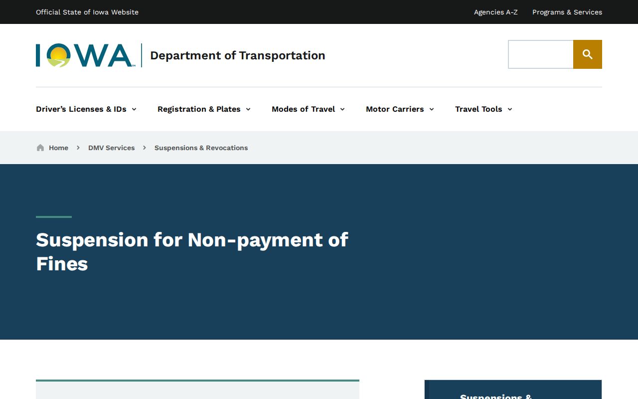 Iowa DOT nonpayment information
