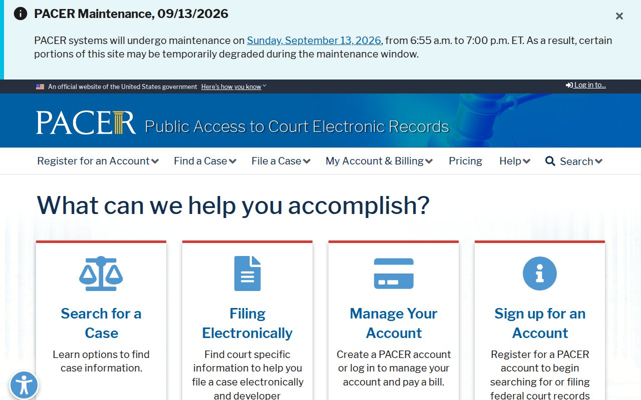 PACER federal docket access