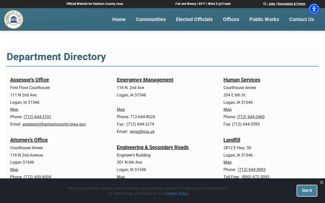 Official Harrison County office directory