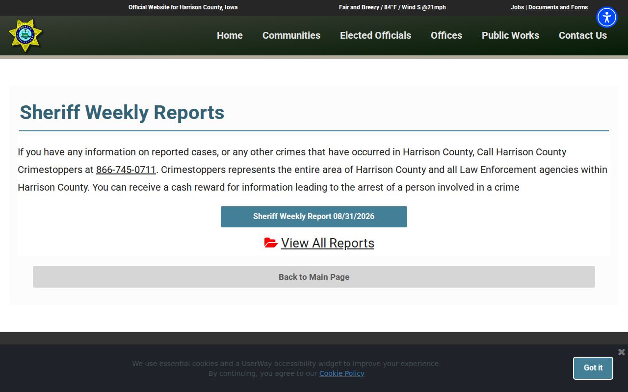 Harrison weekly reports and Crime Stoppers
